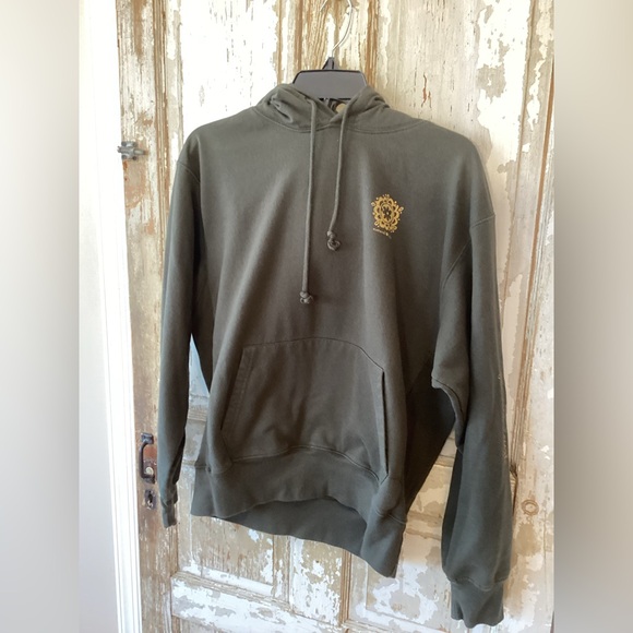 NATURAL LIFE Dark Greenish Hoodie with Gold Floral Design - Good Vibes Only - S - Picture 2 of 8